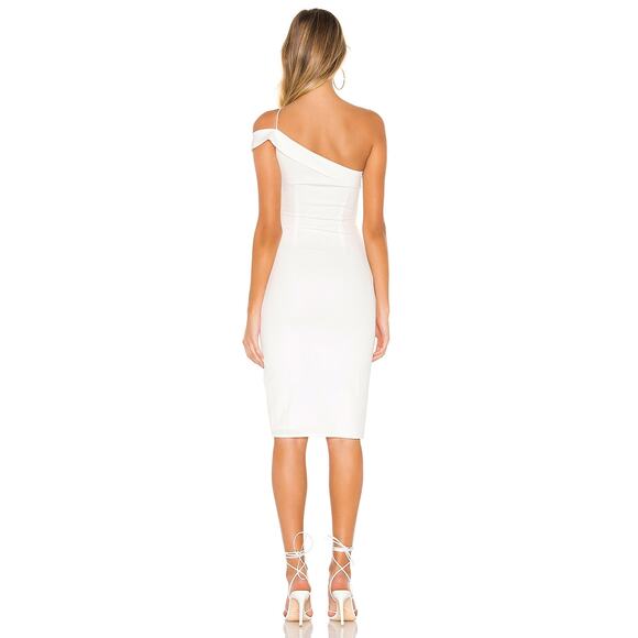 Superdown Jillian Midi Dress Asymmetric White One Shoulder Front Slit Sz L - Picture 5 of 15